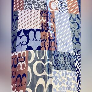 Faux COACH Long Scarf/Wrap in Shades of Blue, Brown, Gray and White